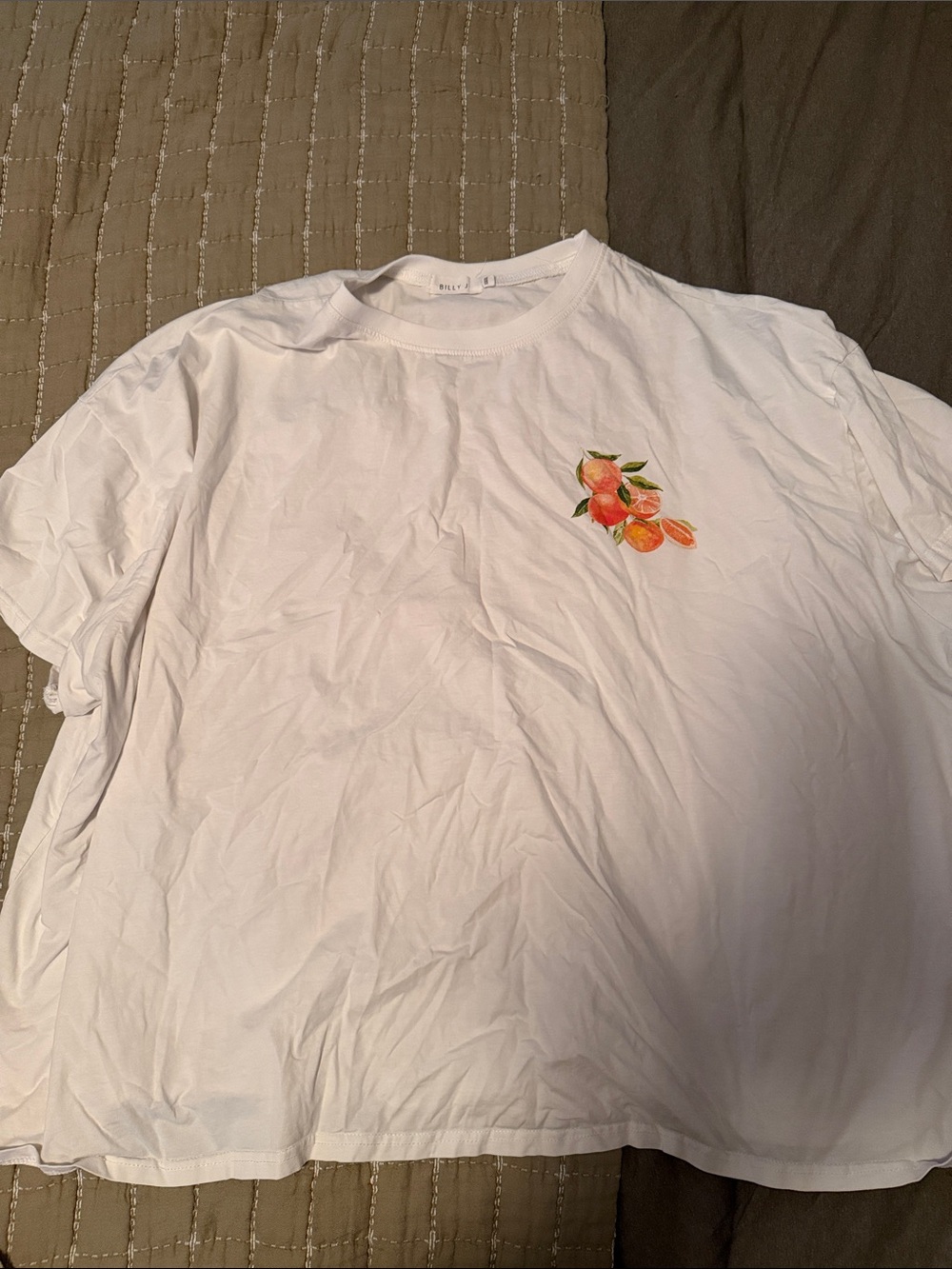 White woMen's Crewneck T‑Shirt with Orange Fruit Embroidery
